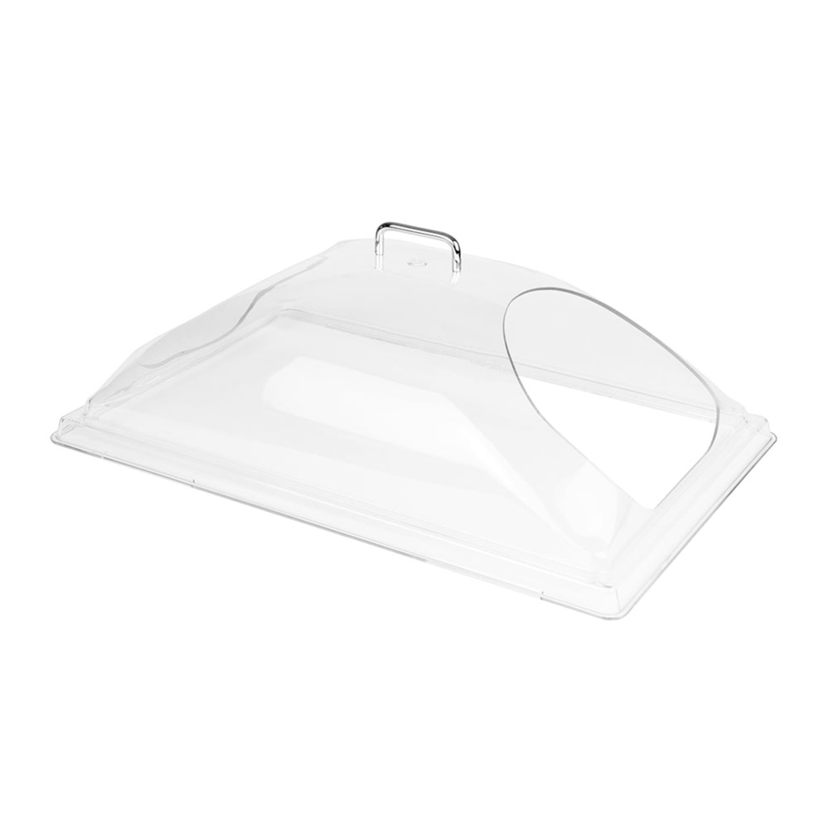 Cambro dome display cover angled view showing open end cutout for grab-and-go access