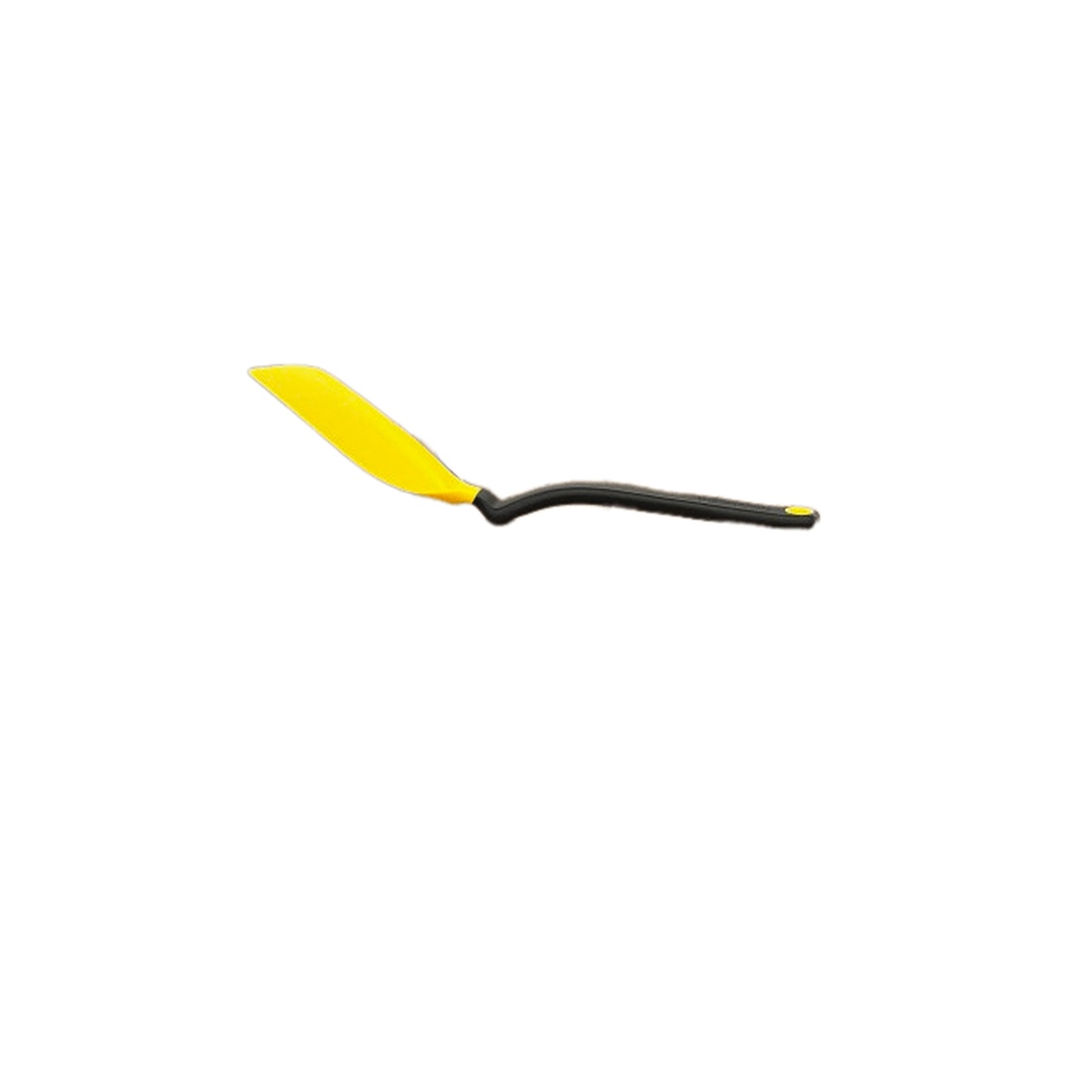 Single yellow Dreamfarm Chopula spatula showing its curved handle and angled flexible head