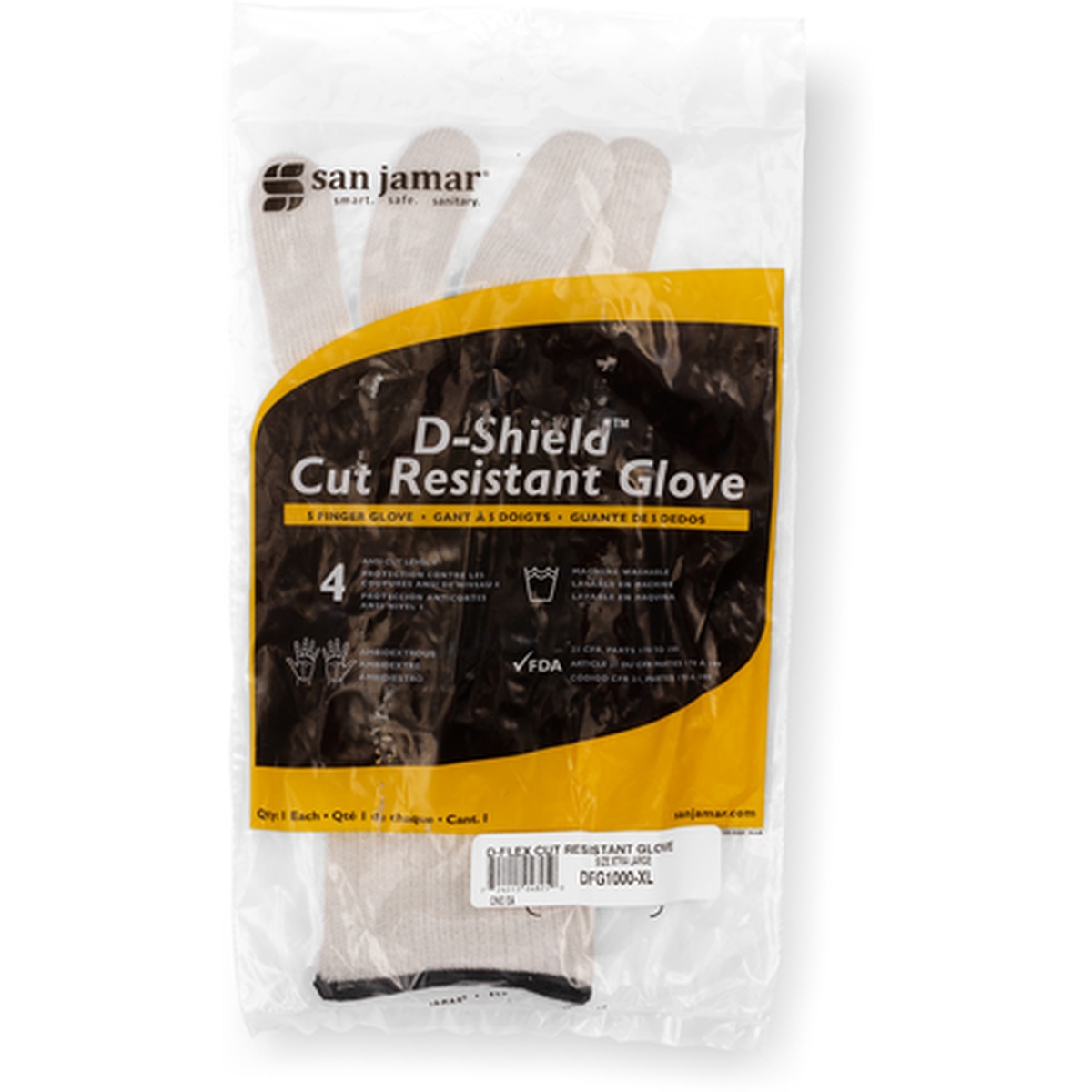 San Jamar D-Shield Cut Resistant Glove XL in retail packaging