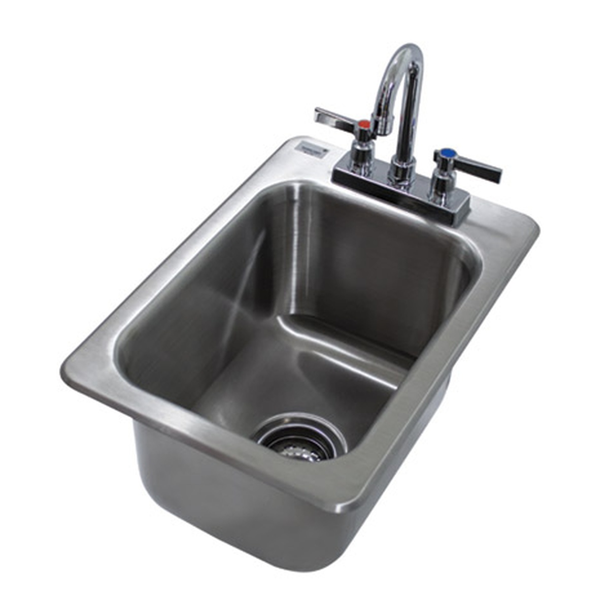Advance Tabco DI-1-5-1X stainless steel one-compartment drop-in sink with gooseneck faucet and basket drain, shown from above at an angle
