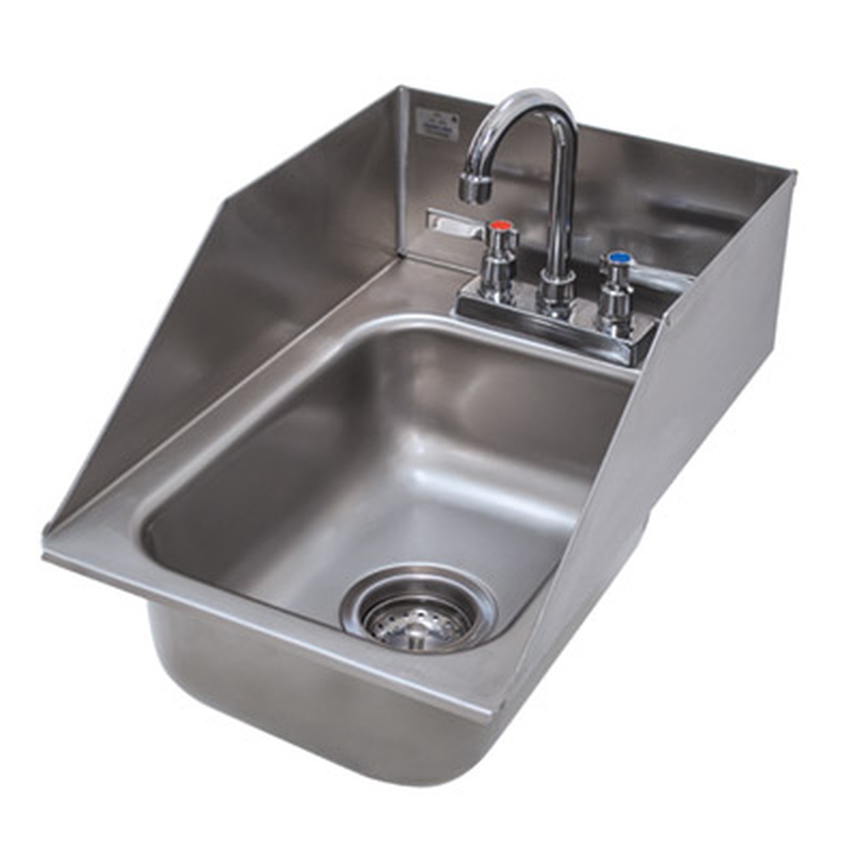 Advance Tabco drop-in sink with 6-inch backsplash and tapered side splash panels installed