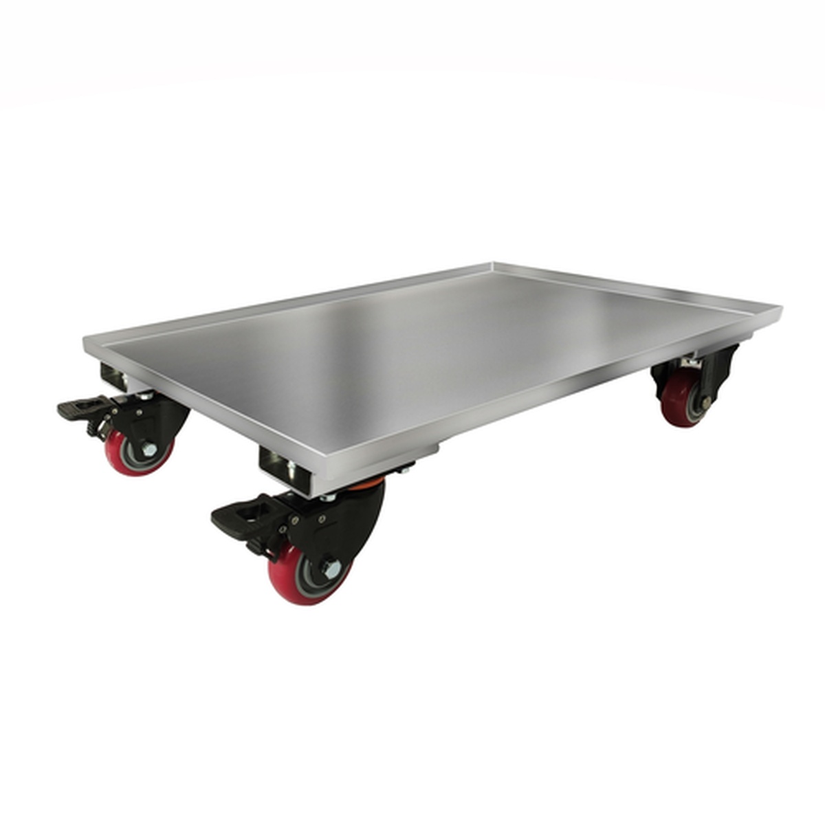 Spaceman DLY-45A stainless steel dolly with red heavy-duty casters and raised lip platform