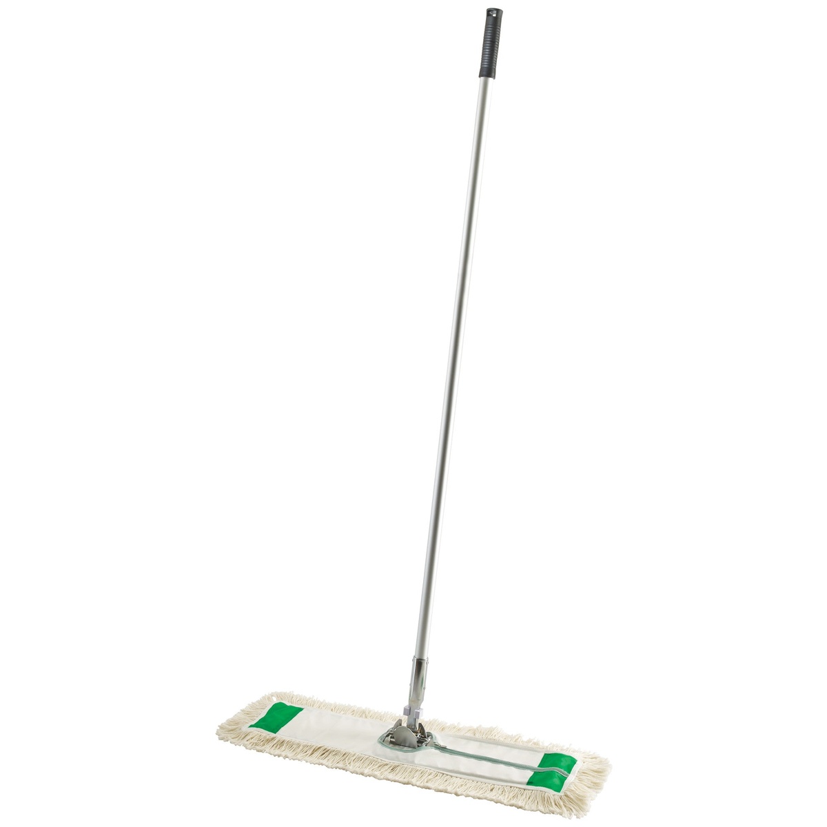 Winco DM-24 24-inch complete white dust mop set with cotton mop head, aluminum frame, and 60-inch aluminum handle