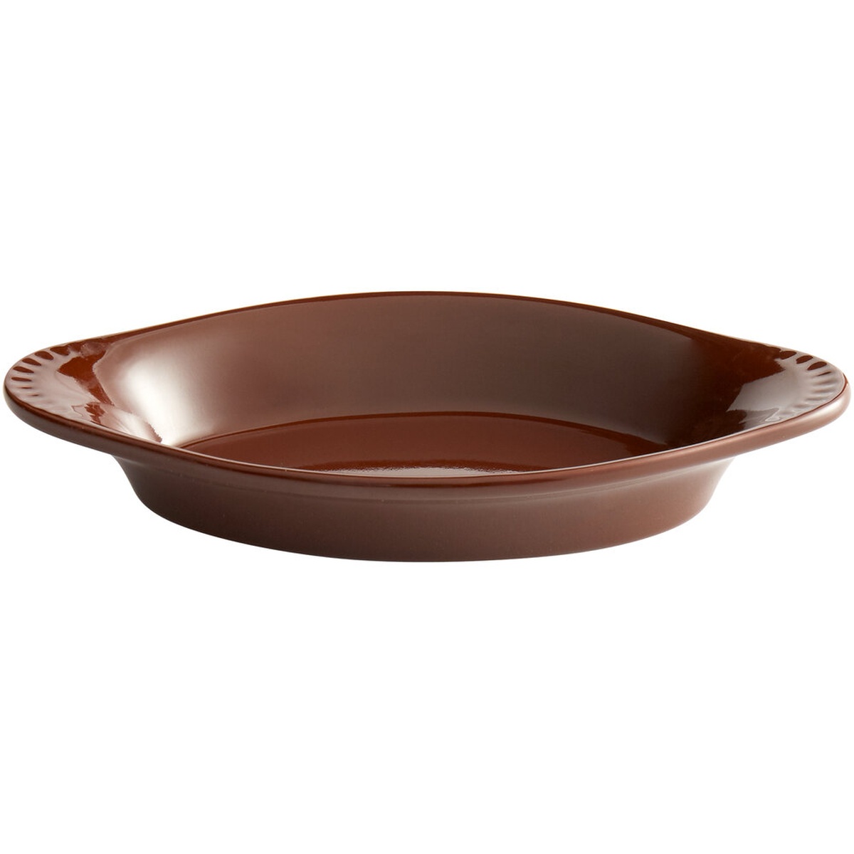 Tuxton DMN-080 mahogany oval 8 oz. china welsh rarebit dish with tab handles