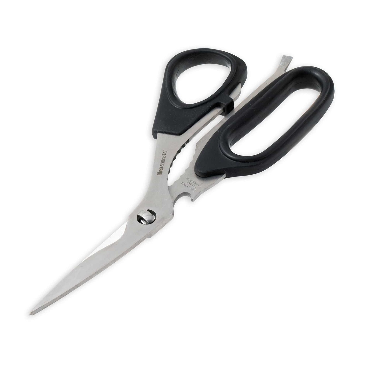 Messermeister DN-1070 Take-Apart Utility Shears open, showing full blade spread and handle detail