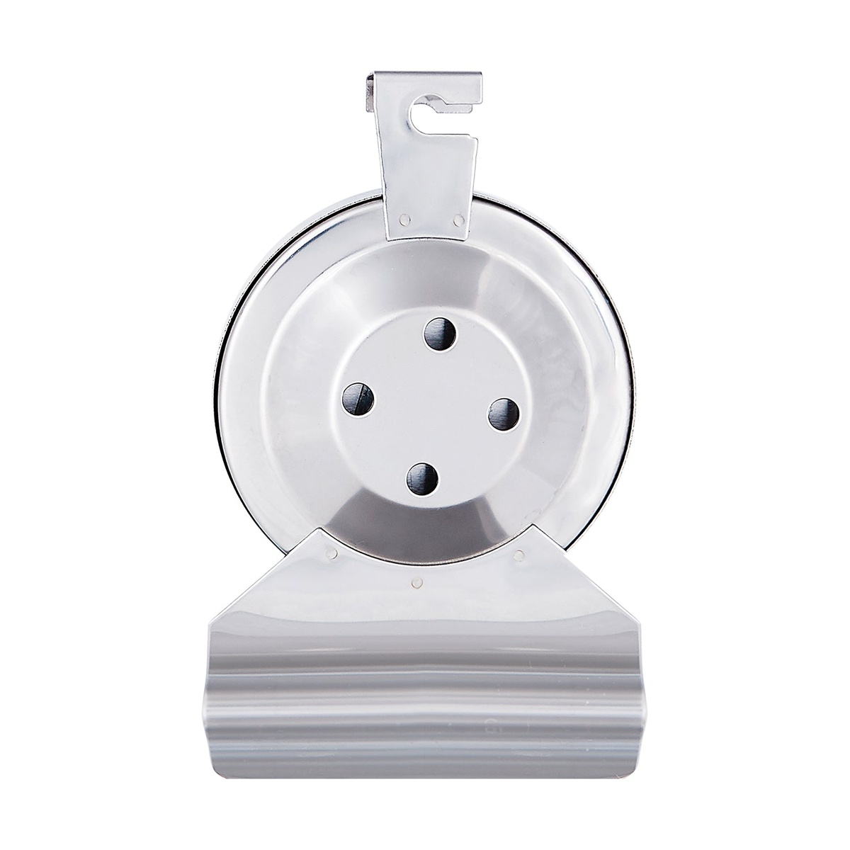 Rear view of the CDN DOT2 oven thermometer showing the stainless steel back housing with ventilation ports and hanging hook