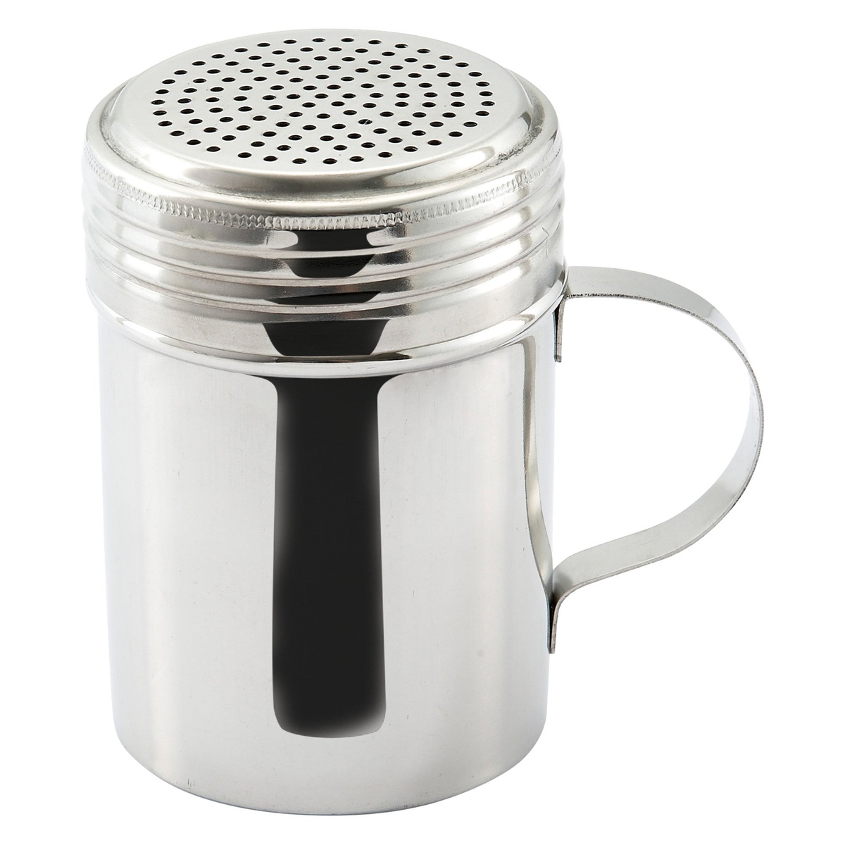 Winco DRG-10 stainless steel dredge shaker with handle and perforated lid, 10 oz, silver finish