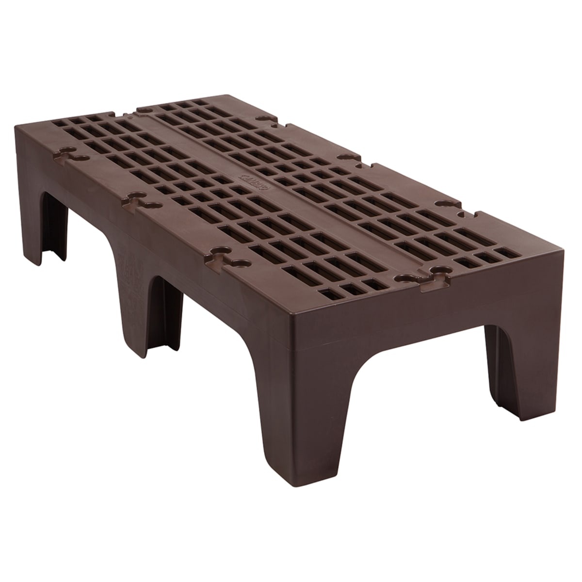 Cambro DRS480131 dark brown slotted-top dunnage rack with 4-inch square legs on white background