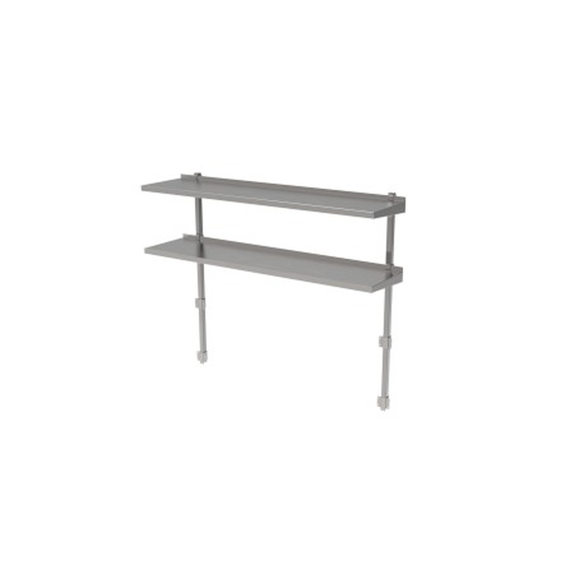 GSW USA DS-1236A stainless steel adjustable double over-shelf unit with two tiers and adjustable rear-mounted legs