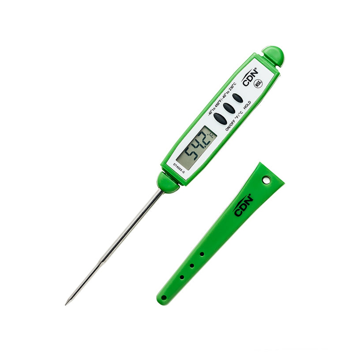 CDN DT450X-G green digital pocket thermometer with stainless steel probe and green protective sheath