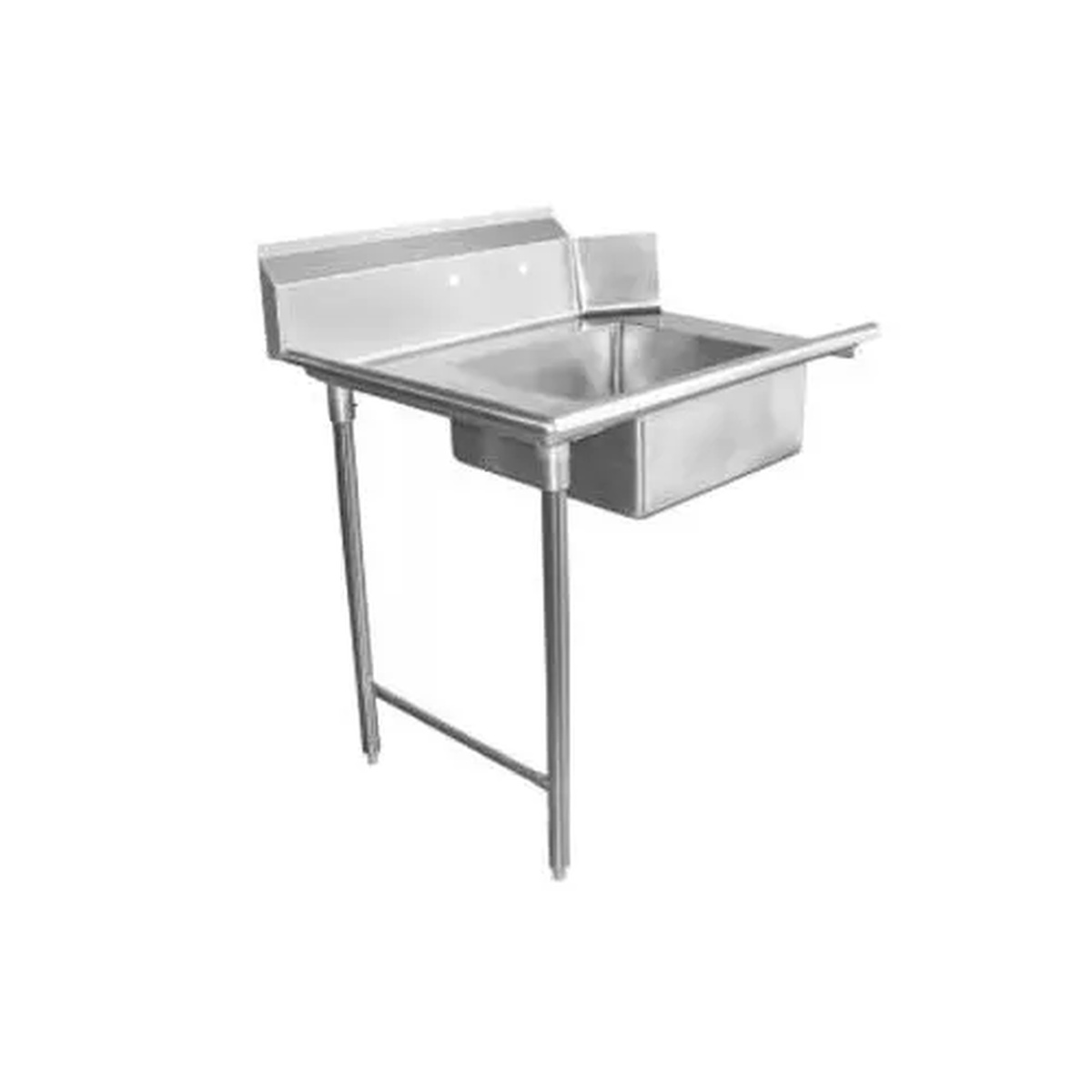 Stainless steel soiled dishtable with backsplash and pre-rinse sink