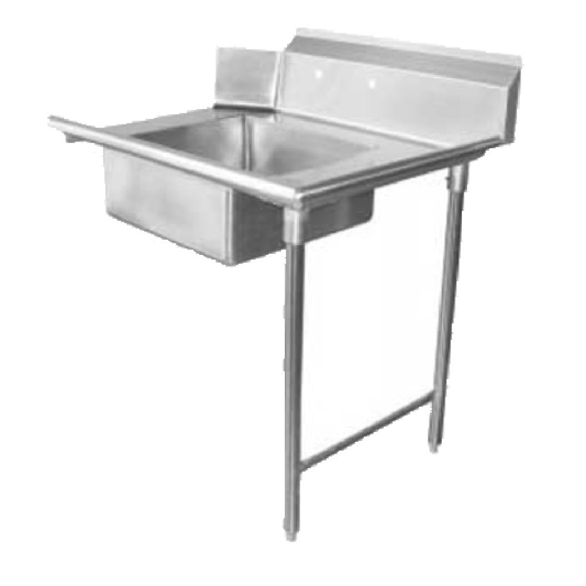 GSW USA DT48S-R stainless steel soiled dishtable with pre-rinse sink bowl and backsplash