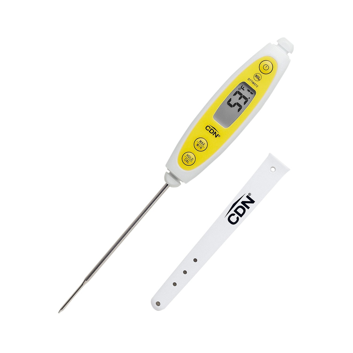 CDN DTTW572 waterproof thin tip digital thermometer with protective sheath shown on white background
