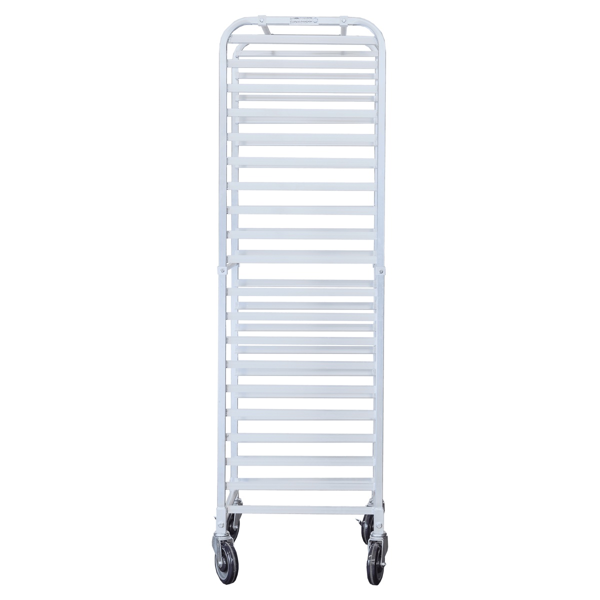 Enhanced E-ASTPR-20KD aluminum steam table pan rack front view showing evenly spaced pan slides