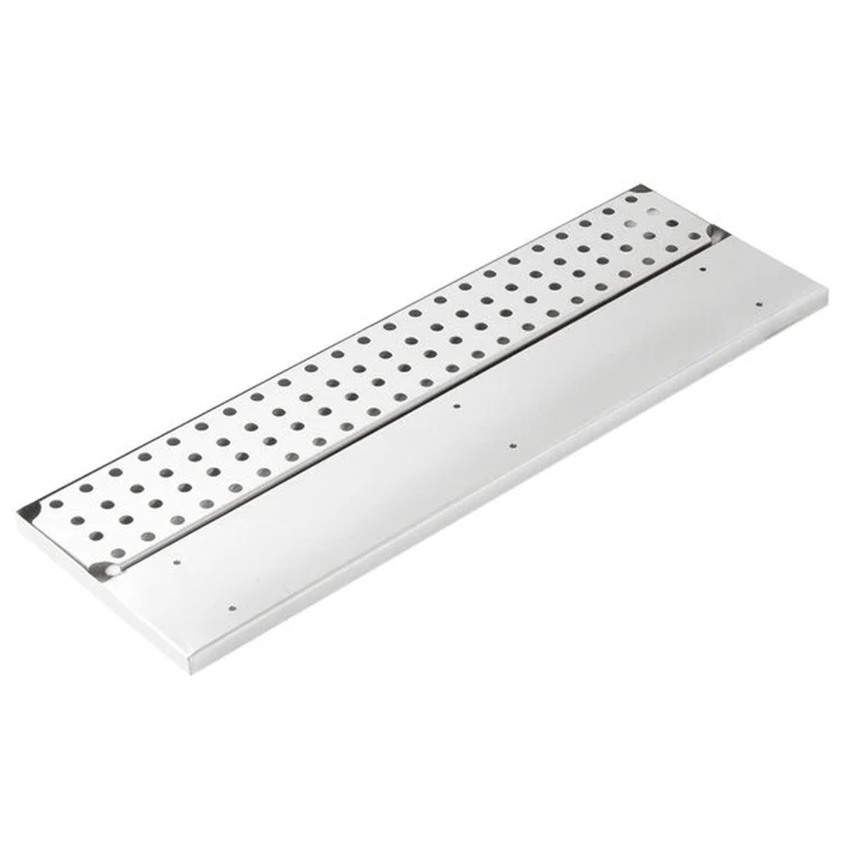 Enhanced E-BDRD-8X24 stainless steel bar drink rail drainer with perforated grate and mounting holes
