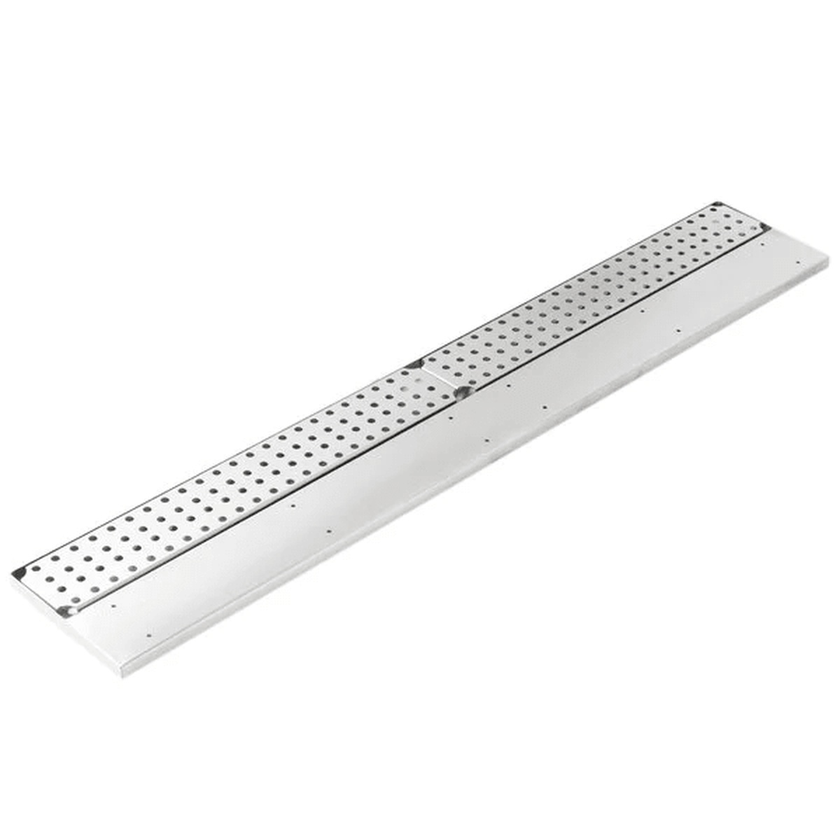 Enhanced E-BDRD-8X48 stainless steel bar drink rail drainer with perforated grate surface and mounting holes