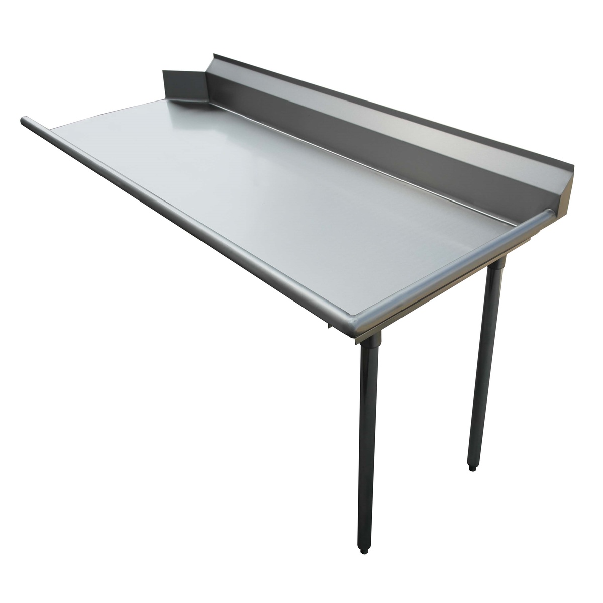 E-CDT-24R Enhanced Clean Dish Table with stainless steel top, backsplash, and galvanized legs, right-side configuration