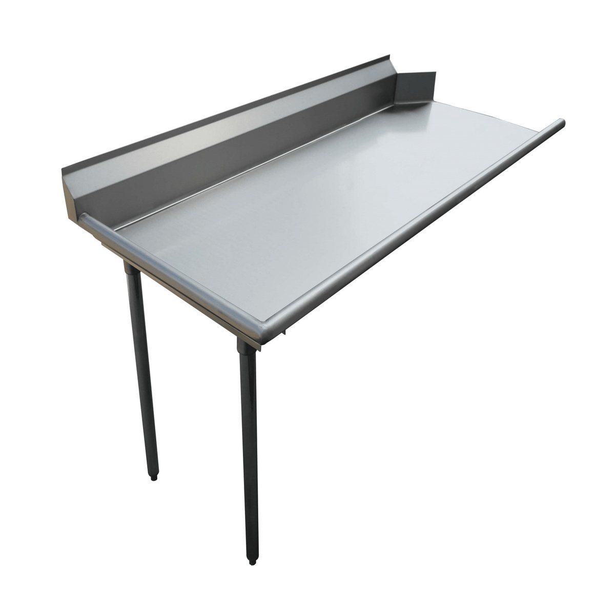 Enhanced E-CDT-30L clean dish table with stainless steel top, backsplash, and galvanized legs, left-side configuration