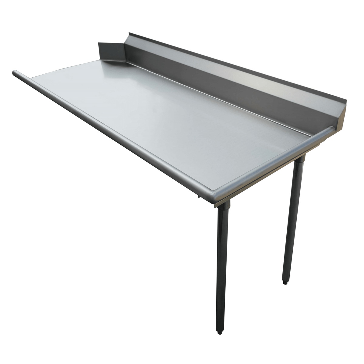 Enhanced E-CDT-30R clean dish table with stainless steel top, raised backsplash, and galvanized legs, right-side configuration