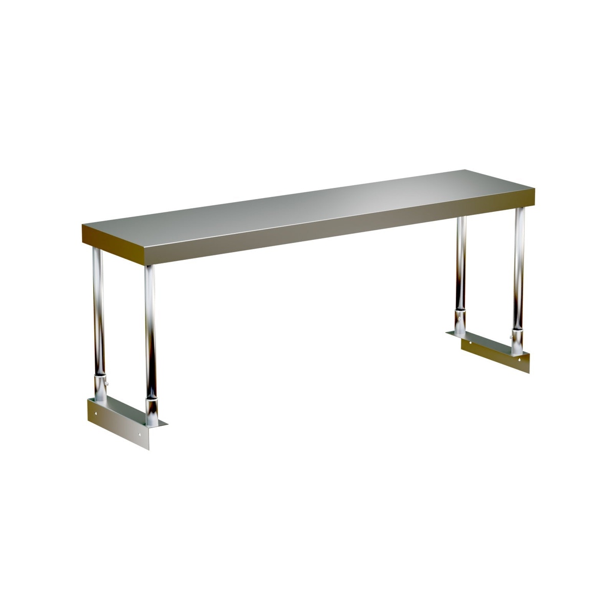 E-DOS-1248 Enhanced stainless steel double over shelf with tubular legs and base mounting plates