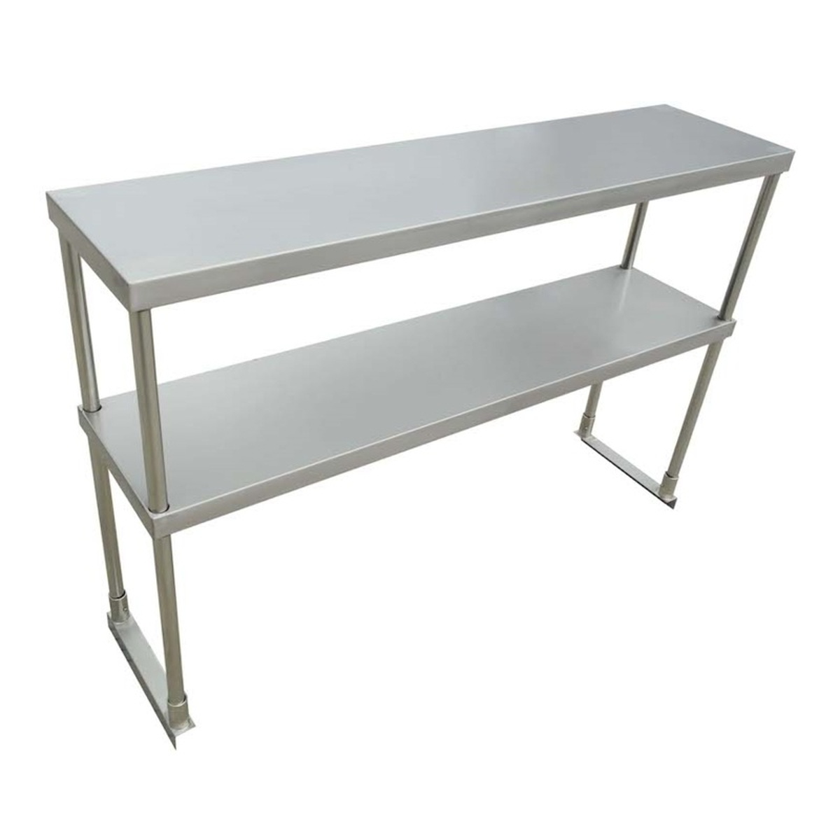 E-DOS-1647 Enhanced double tier stainless steel over shelf with two wide shelves and four tubular legs