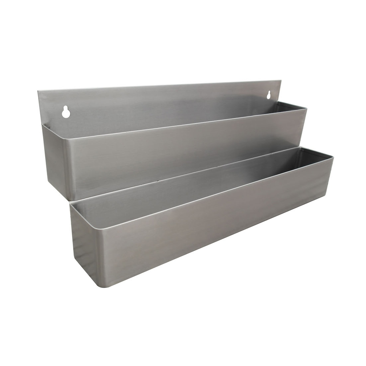 Enhanced E-DSR3-30B stainless steel double speed rail with two open tiers and wall-mount keyhole slots