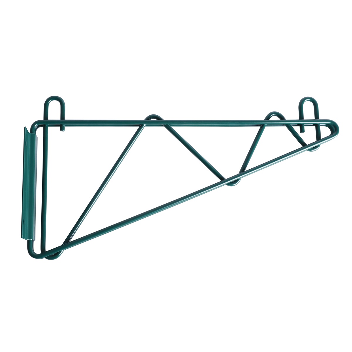 Enhanced Wire Shelving 18-inch single wall mount bracket with green epoxy coating and triangular support structure