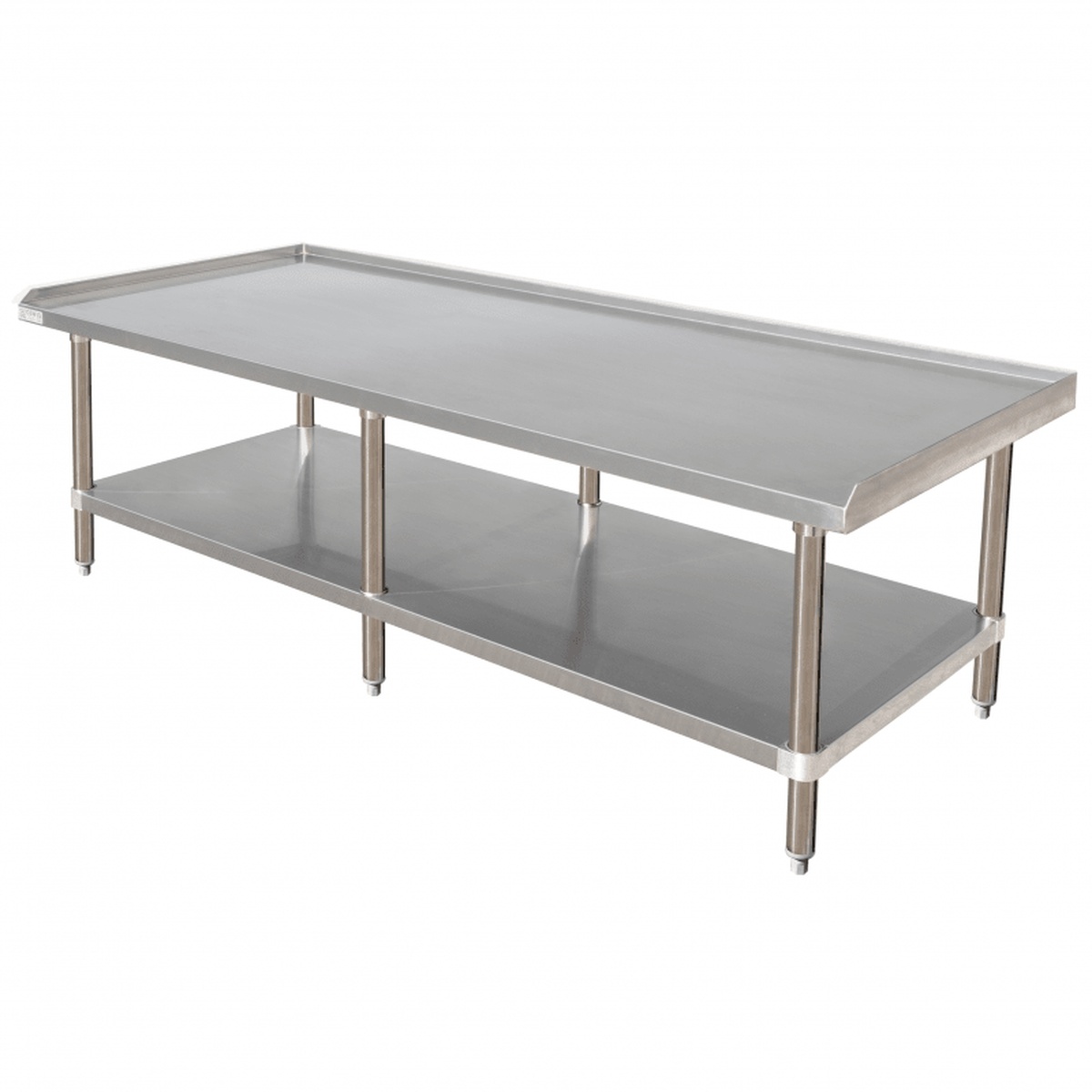 Enhanced 60-inch stainless steel equipment stand with galvanized undershelf and legs, viewed from an angle