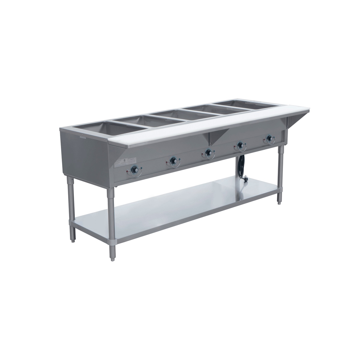 Enhanced E-EST-5OW-US 5-well hot food electric steam table with undershelf and individual well controls