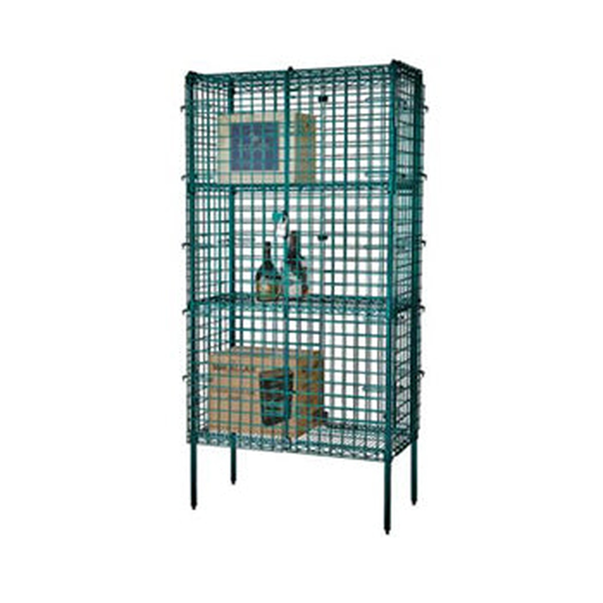 E-GEWSC-2460 Enhanced green epoxy wire security cage with three shelves and door panels