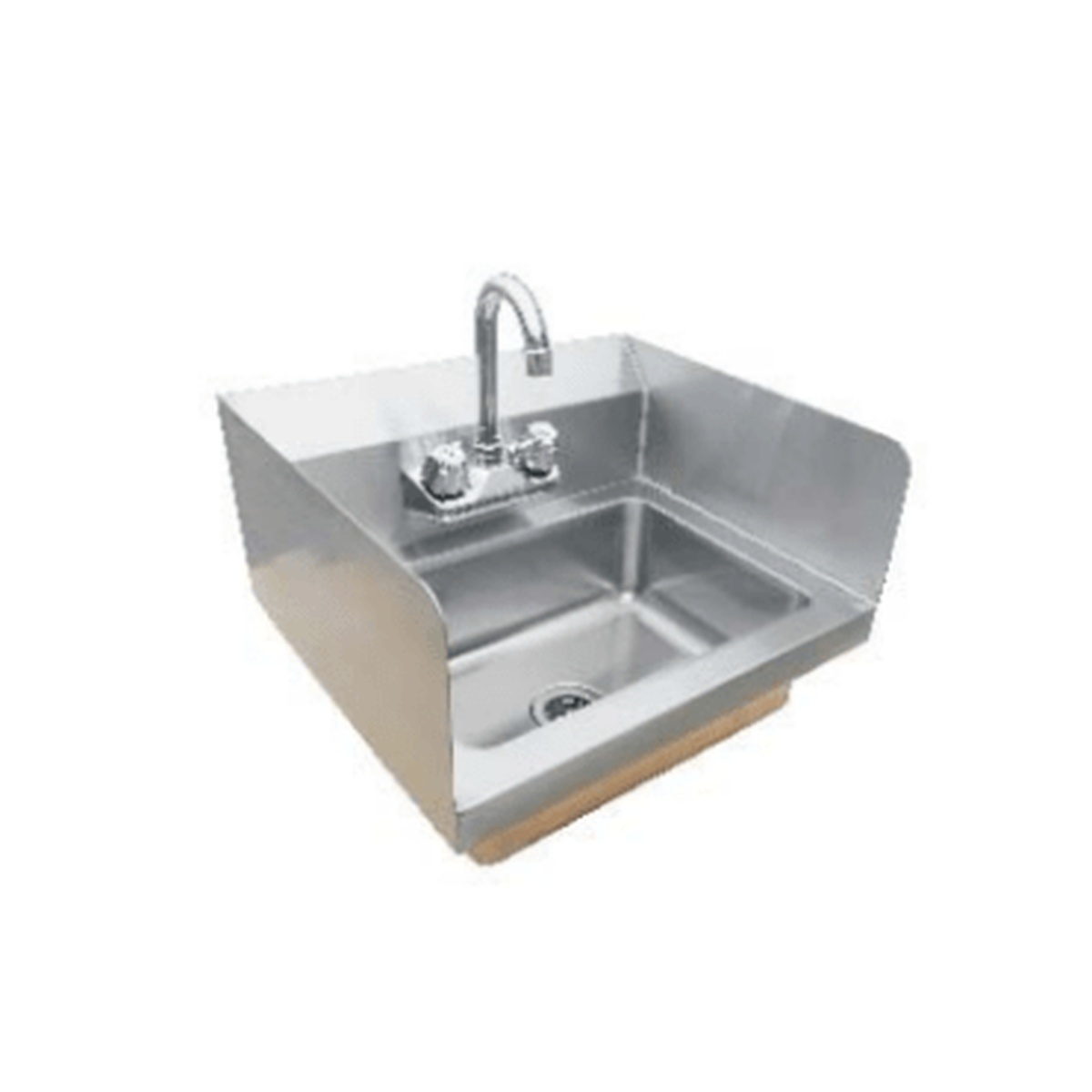 Enhanced stainless steel wall mount hand sink with left and right splash guards and lead-free faucet