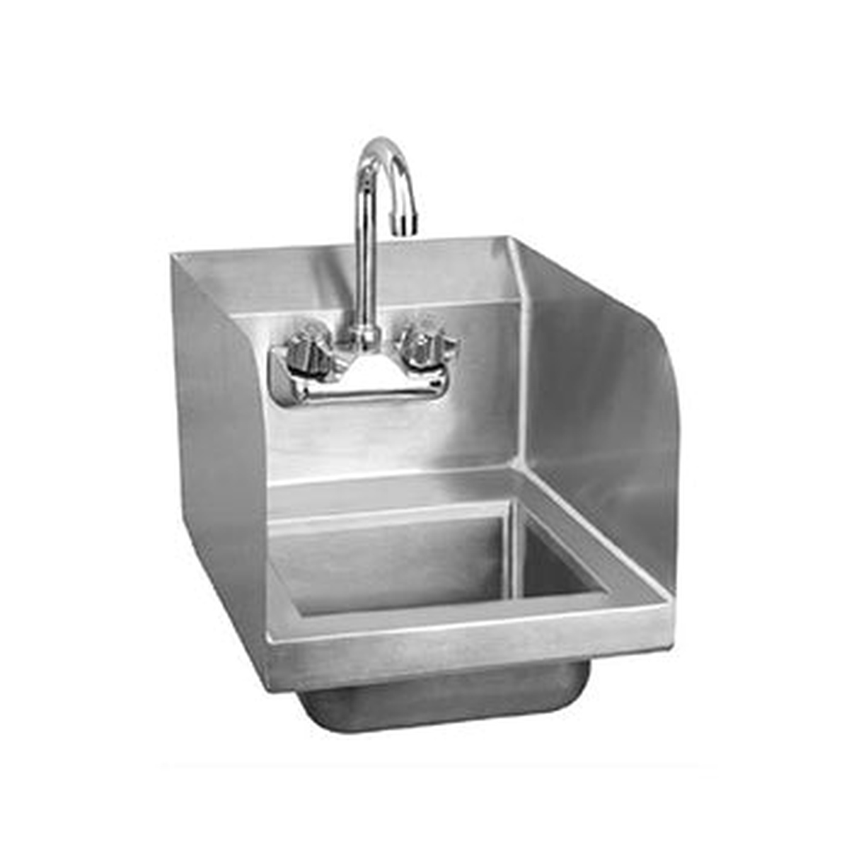 Enhanced E-HS-15FB-SP stainless steel wall mount hand sink with side splash guards and gooseneck faucet