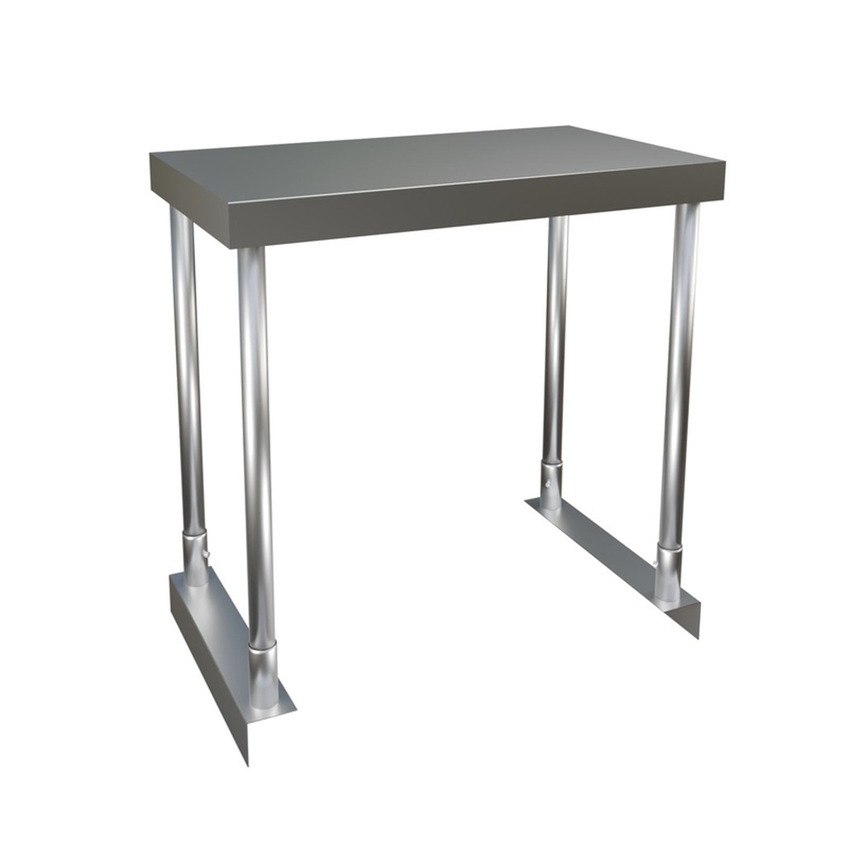 Enhanced Stainless Steel single over shelf with four tubular legs and flat top surface, 14x24x32 inches