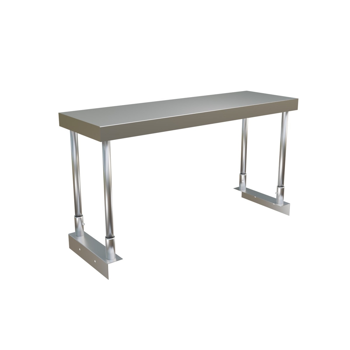 Enhanced E-OS-1436 Single Over Shelf in stainless steel with support legs and base mounting brackets