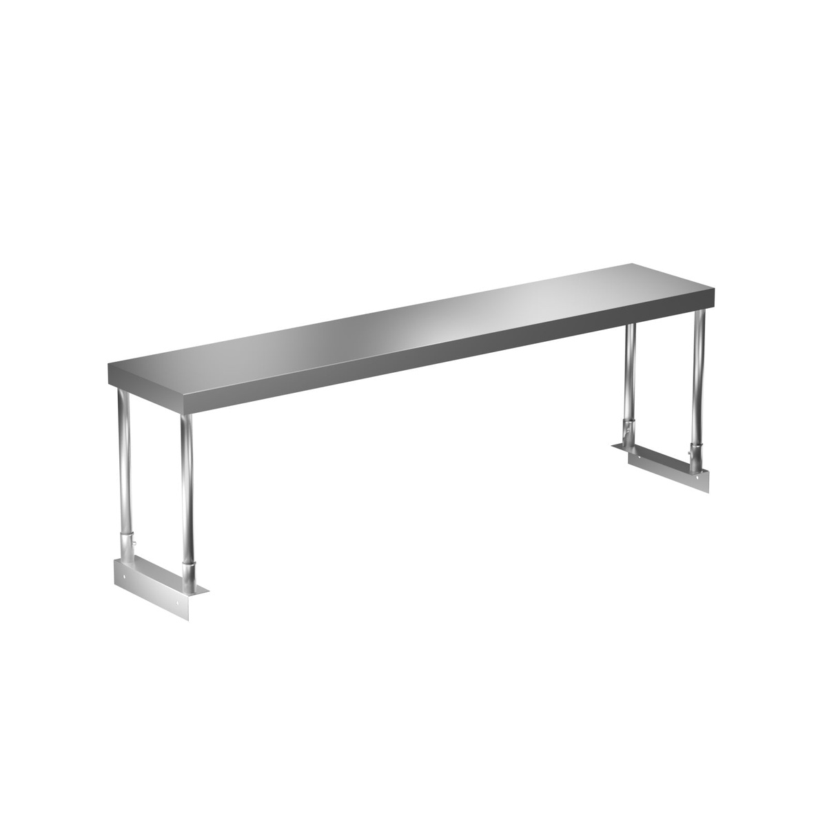 Enhanced E-OS-1460 single stainless steel over shelf, 14 inches deep by 60 inches wide by 32 inches high, with tubular legs and mounting feet