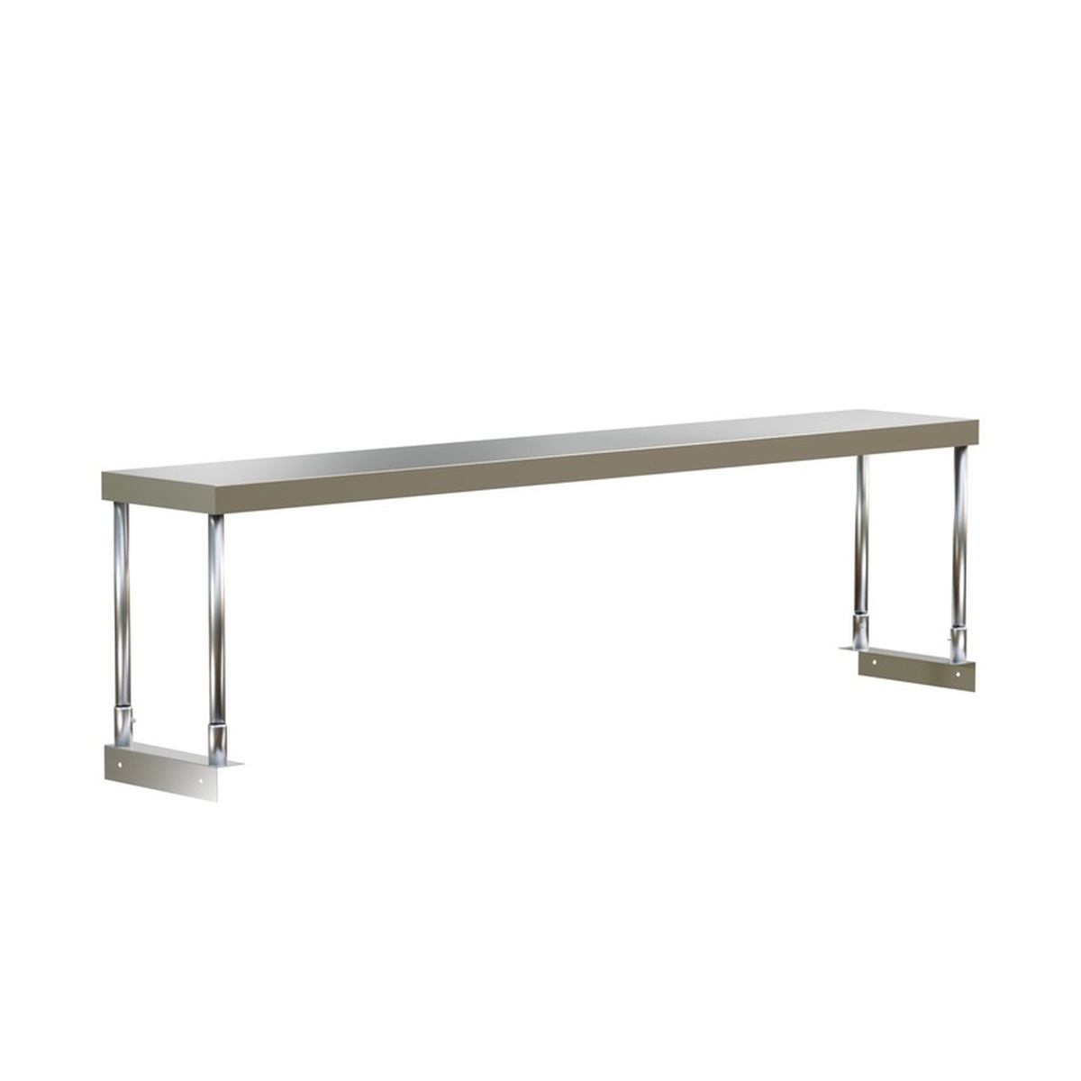 Enhanced E-OS-1472 stainless steel single over shelf with tubular legs and mounting bases, product-on-white