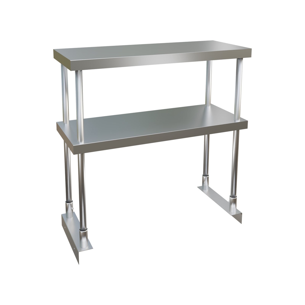 Enhanced E-OSDA-1236 double-tier adjustable stainless steel over shelf with two flat shelves and adjustable legs with floor mounting feet