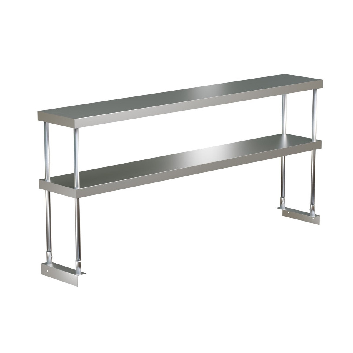 Enhanced Stainless Steel double over shelf with two tiers and adjustable mounting brackets, 12 inch by 72 inch