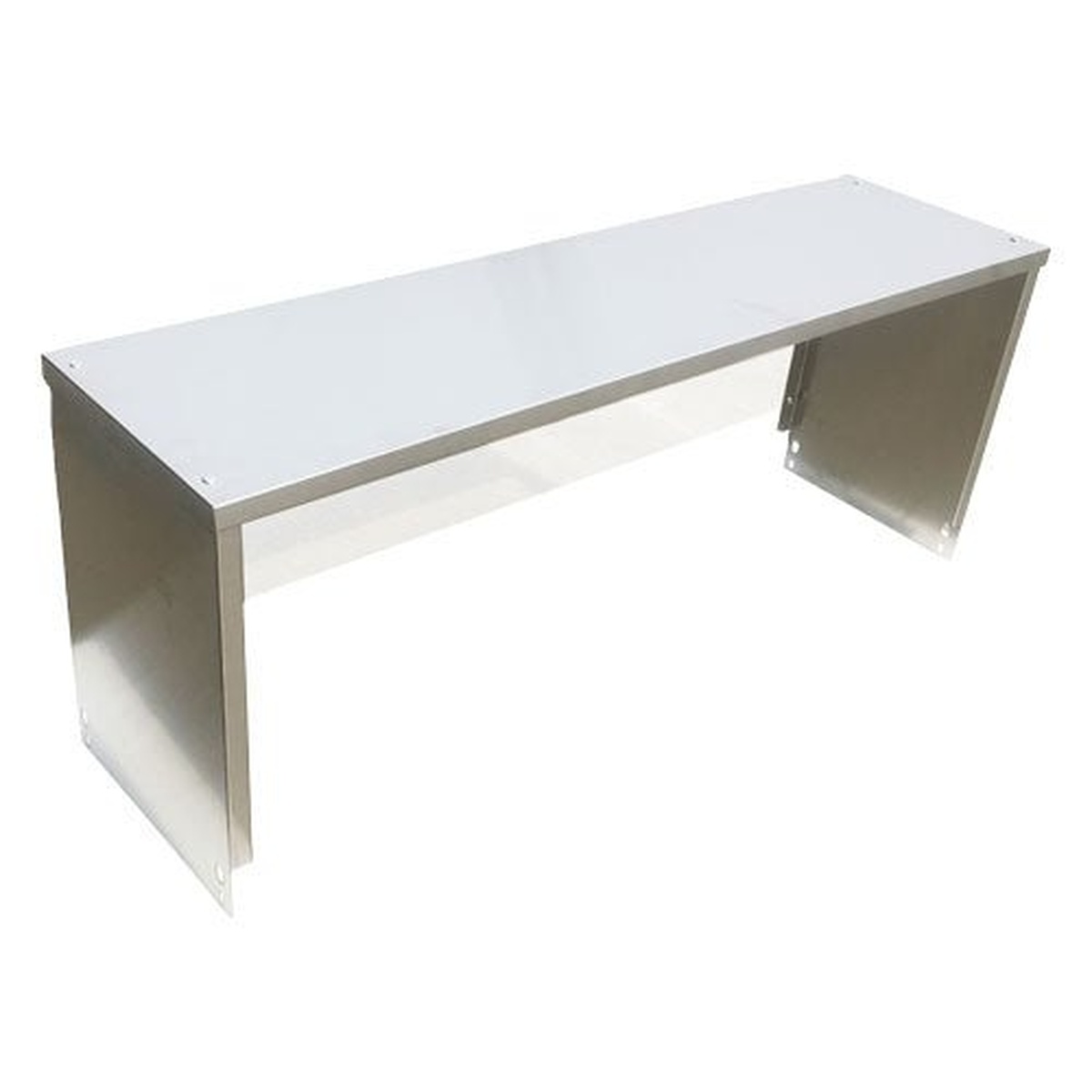 Enhanced stainless steel over shelf with white sneeze guard panel, designed for a 3-hole steam table, 12 inches wide