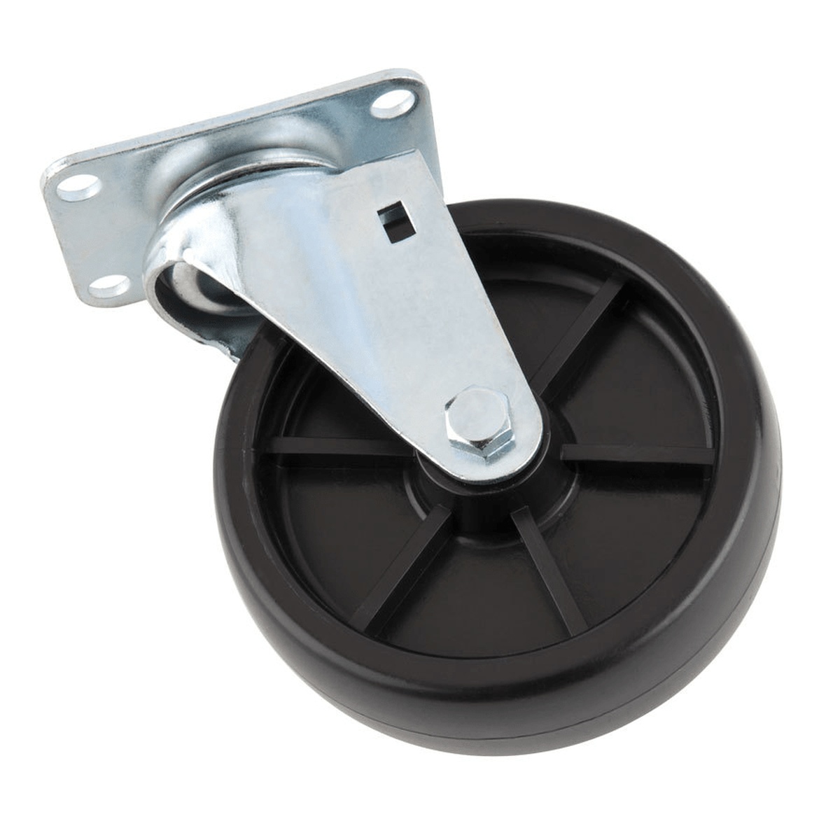 Enhanced E-PBHC-5 5-inch swivel caster with metal top plate and black plastic wheel, no brake