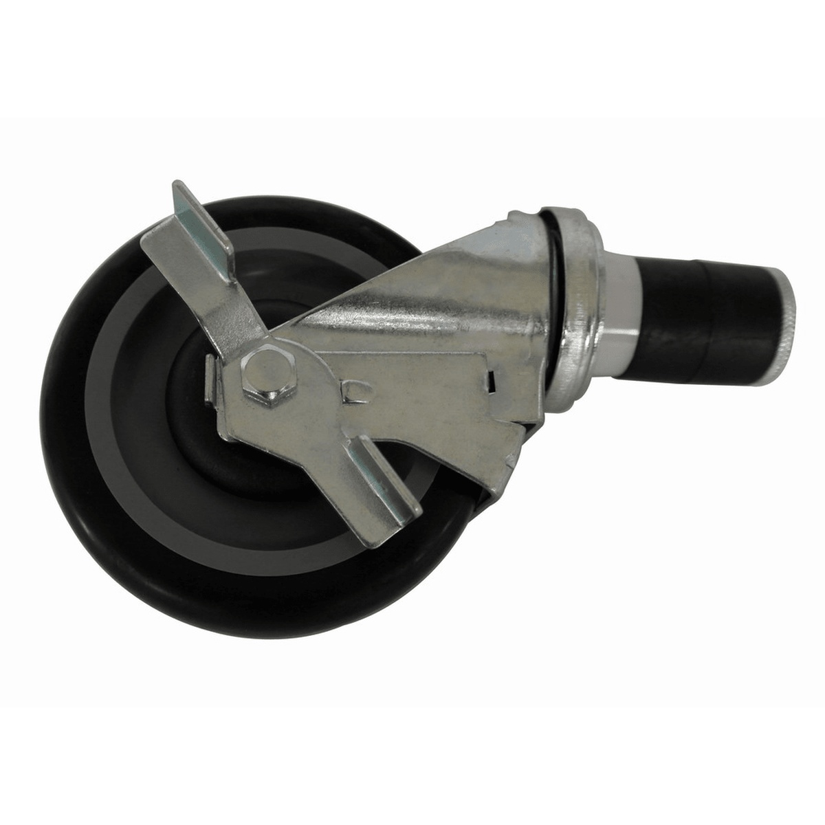 Enhanced 5-inch caster with brake, polypropylene wheel center, polyurethane tread, and plastic expanding stem