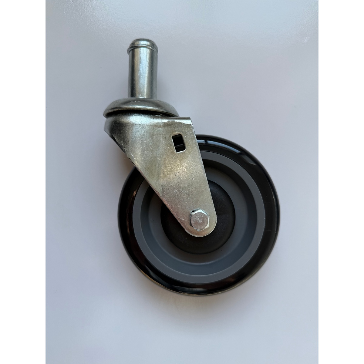Enhanced 5-inch swivel caster with brake and stem mount for shelf post, metal bracket and black wheel