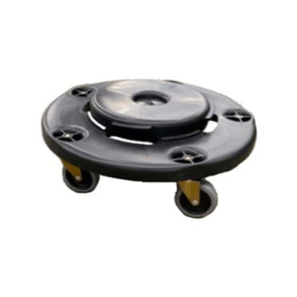 E-PTCD-18 Enhanced black round plastic trash can dolly with four casters, 18-inch diameter