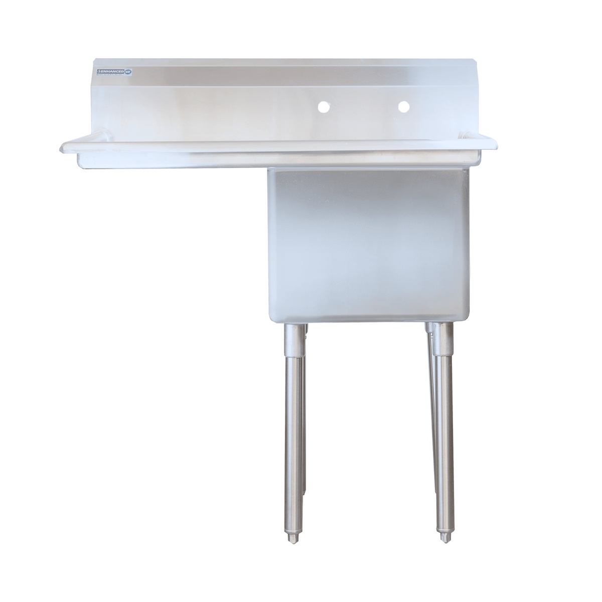Enhanced 1-tub stainless steel sink with 15-inch left drainboard and galvanized legs