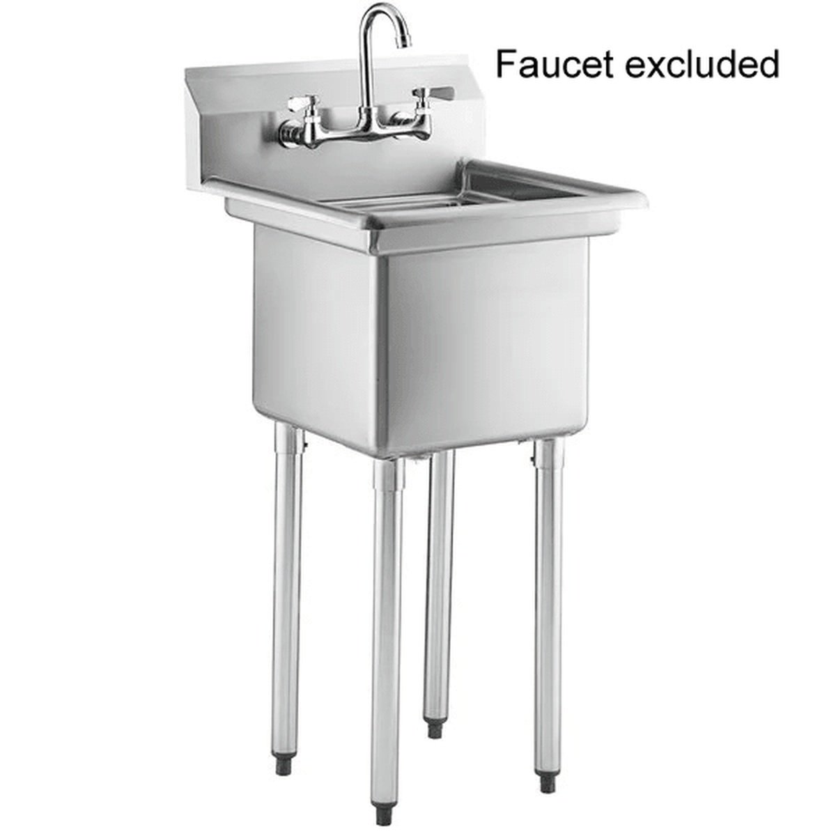 Enhanced Stainless Steel 1-compartment sink with 18x24x14 tub, stainless steel legs and sockets, no drainboard