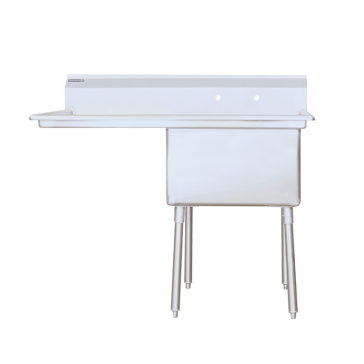 Enhanced SS stainless steel single tub commercial sink with left drainboard and adjustable legs, front view