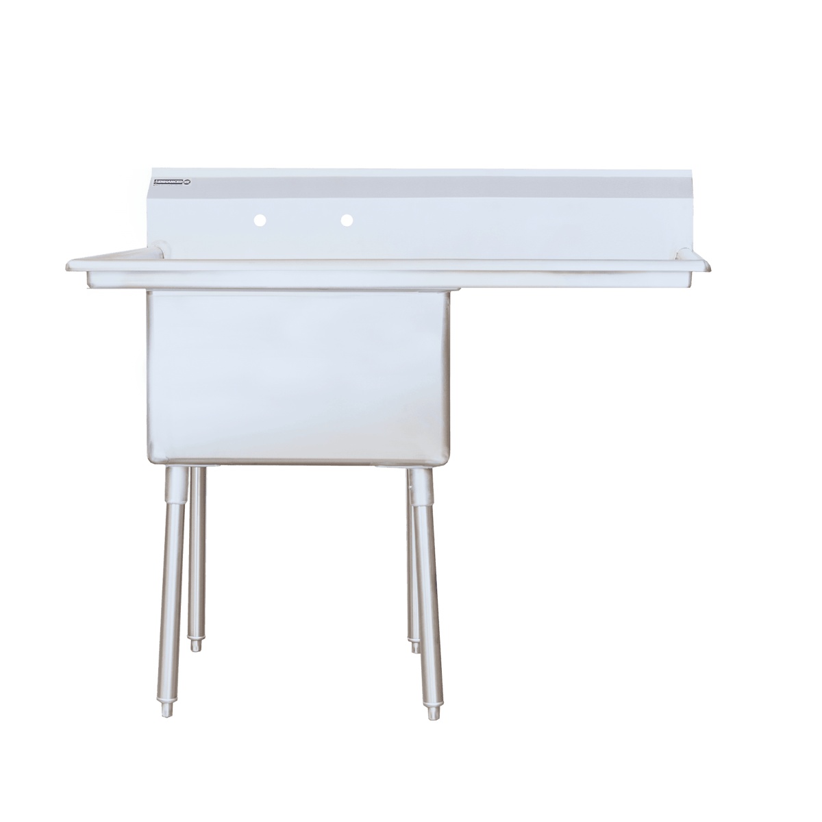 Enhanced SS single compartment stainless steel sink with right drainboard and adjustable legs, front view