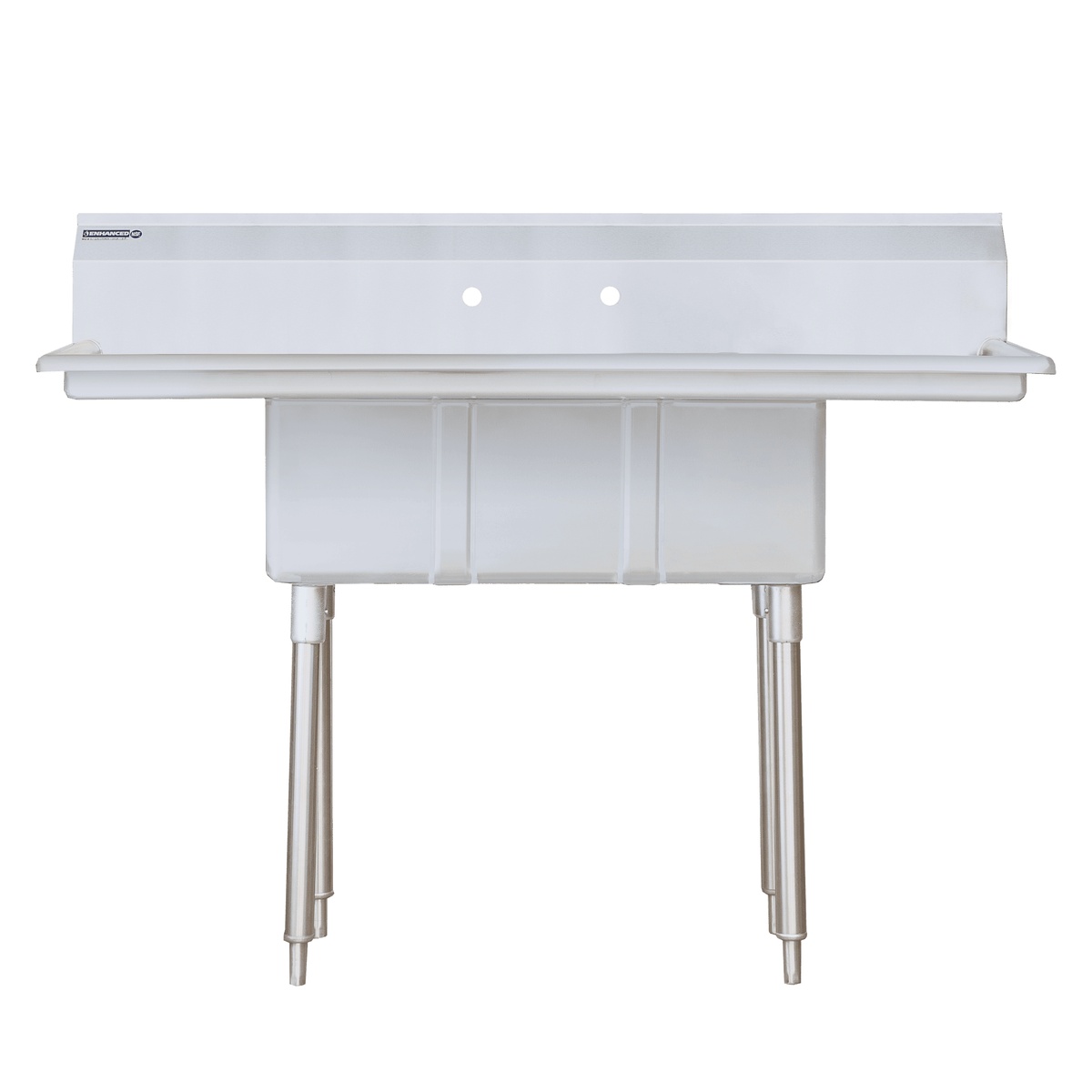 Enhanced E-S3C101410-12LR-318 three-compartment stainless steel sink with left and right drainboards, front view