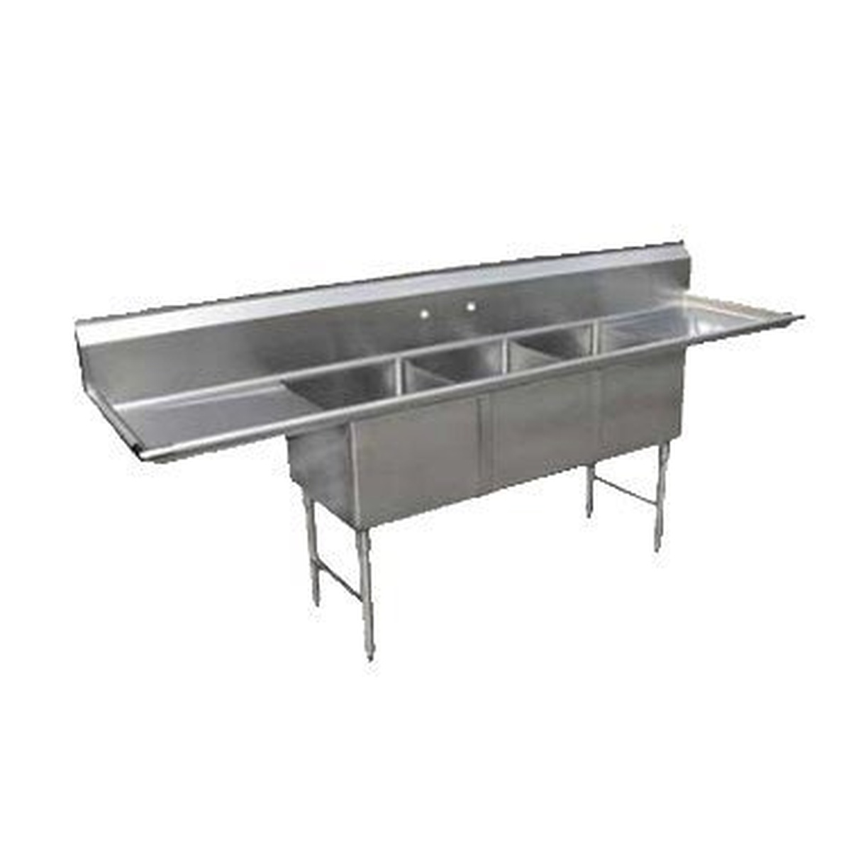 Enhanced SS 3-tub stainless steel commercial sink with left and right drainboards