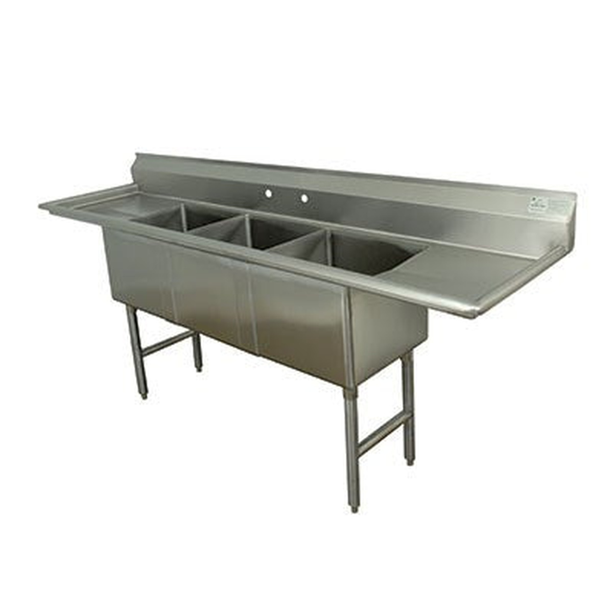 Enhanced E-S3C242414-24LR-316 stainless steel 3-compartment sink with left and right drainboards